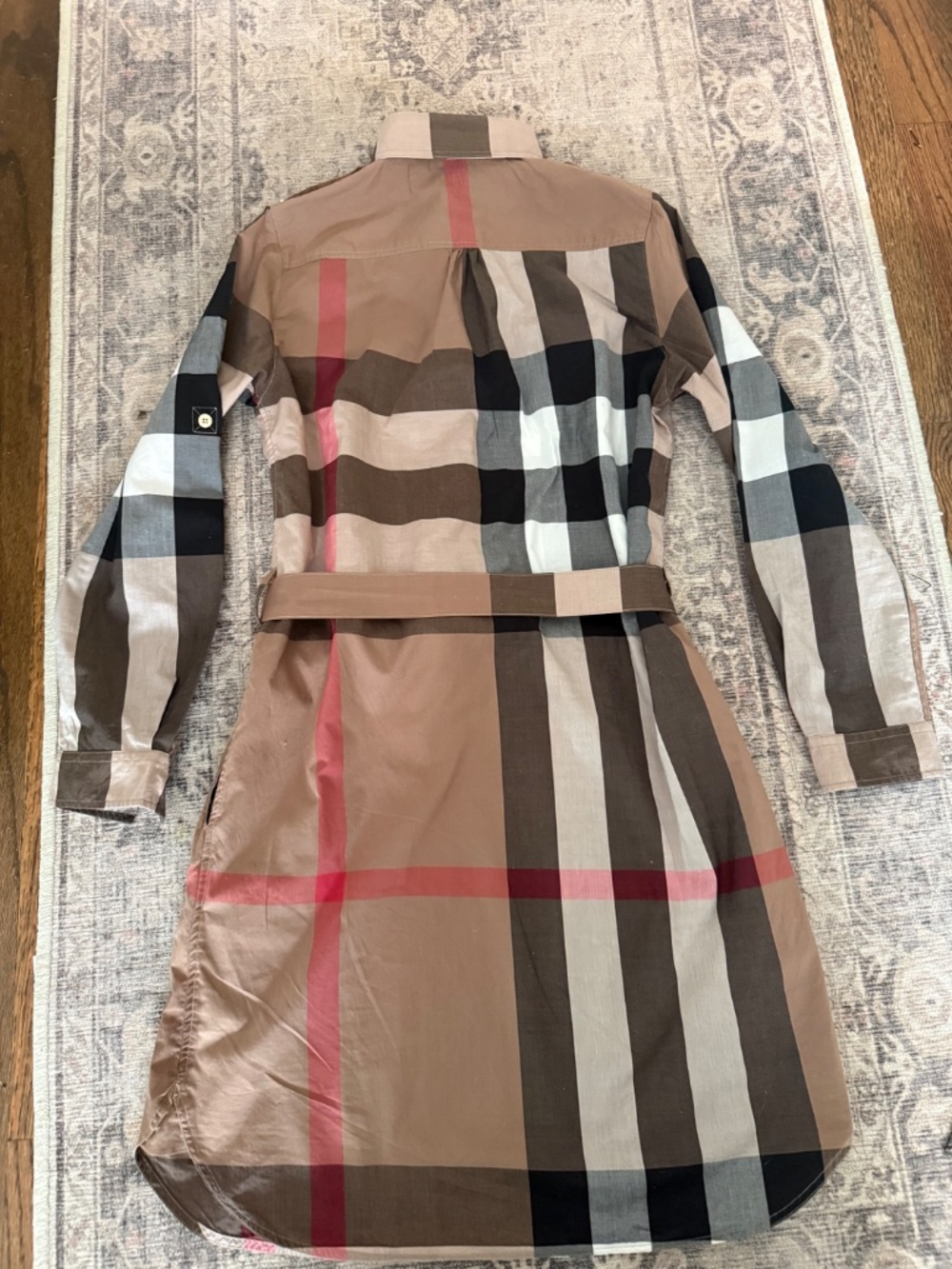 Burberry Kelsey Exploded Check Belted Cotton Shirt Dress- Size L - Picture 2 of 8
